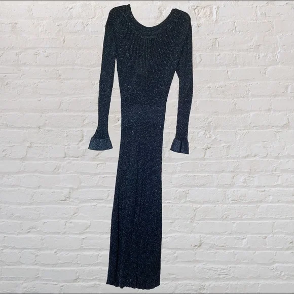 New Chloé Shiny Blue Knit Longsleeve Dress Size Large - Picture 3 of 10